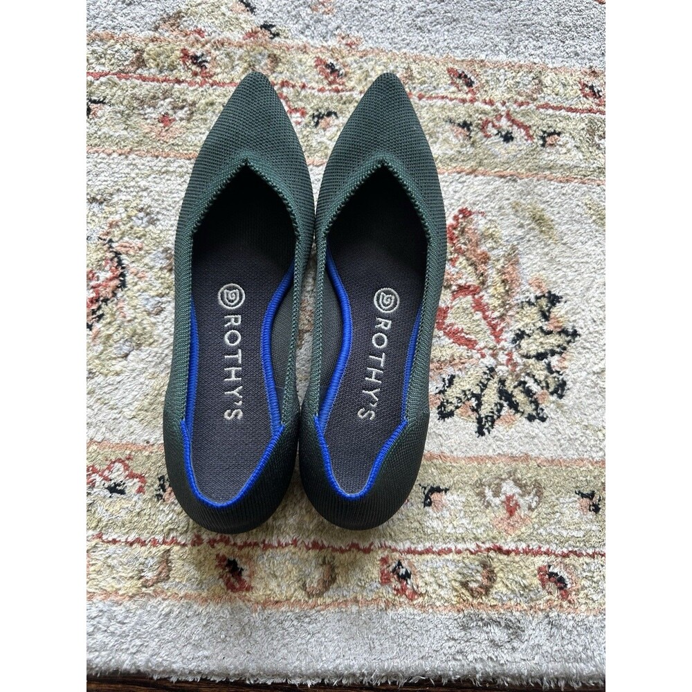 Rare Rothy's Women's Knit Pointed Toe Slip-On Flats Comfort Lightweight  Green 7